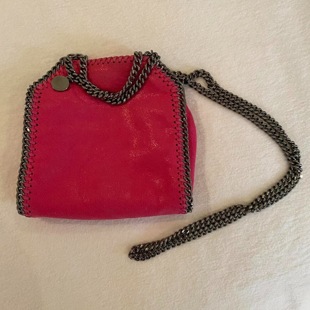 STELLA McCARTNEY tiny Falabella hot pink fuchsia crossbody handbag silver chain
